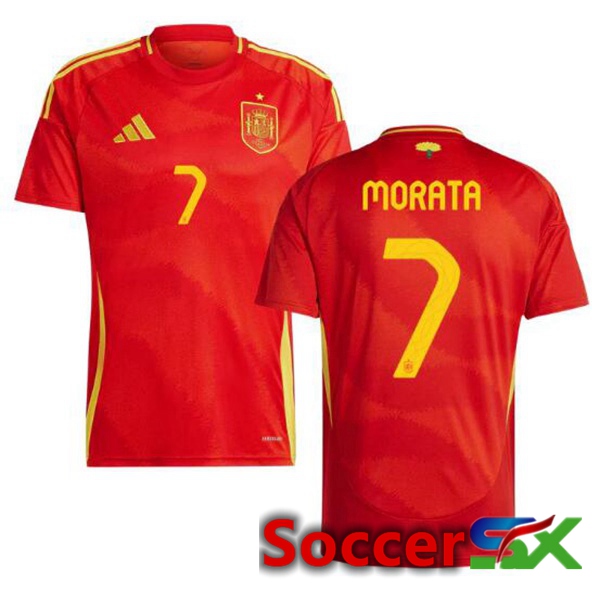 Spain (MORATA 7) Home Soccer Jersey Red UEFA Euro 2024