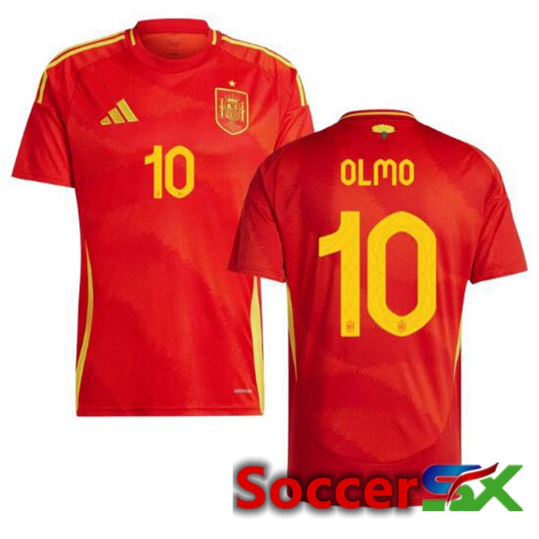 Spain (OLMO 10) Home Soccer Jersey Red UEFA Euro 2024