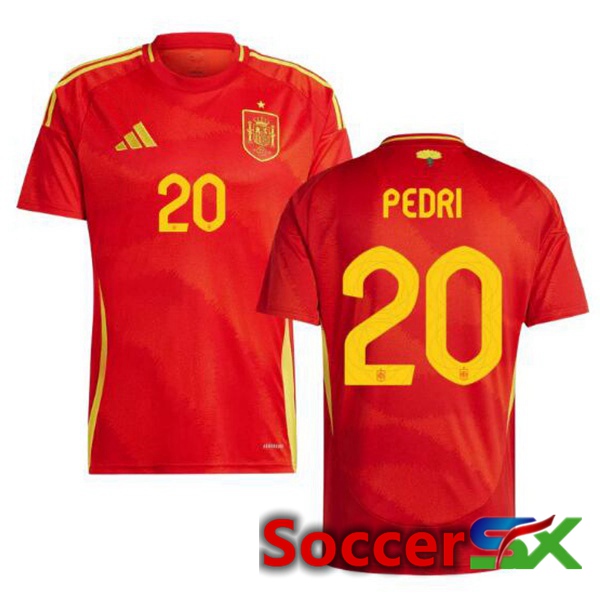 Spain (PEDRI 20) Home Soccer Jersey Red UEFA Euro 2024