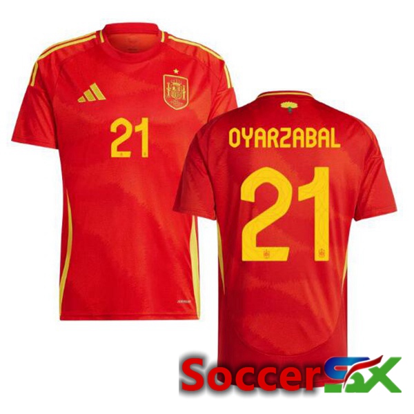 Spain (OYARZABAL 21) Home Soccer Jersey Red UEFA Euro 2024