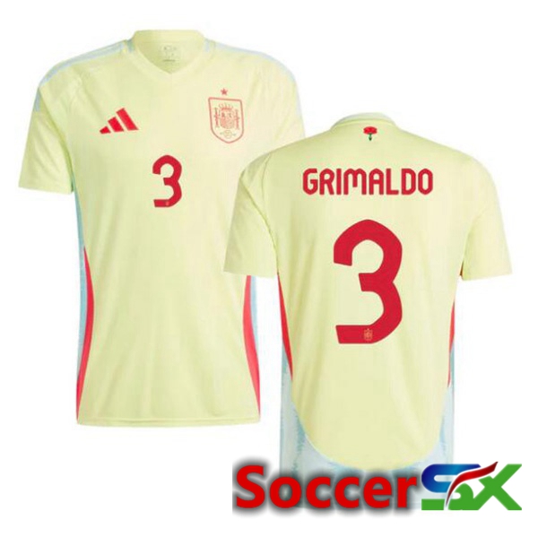 Spain (GRIMALDO 3) Away Soccer Jersey Yellow UEFA Euro 2024