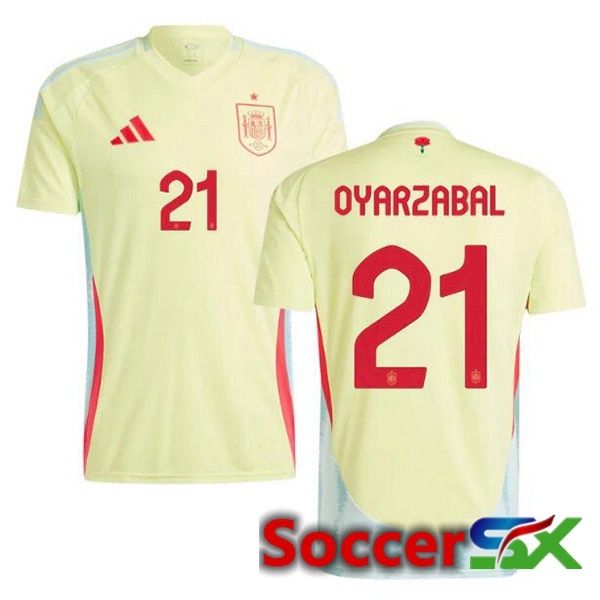 Spain (OYARZABAL 21) Away Soccer Jersey Yellow UEFA Euro 2024