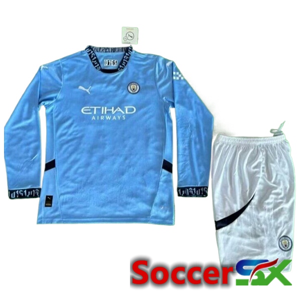 Manchester City Kids Home Soccer Jersey Long sleeve 2024/2025