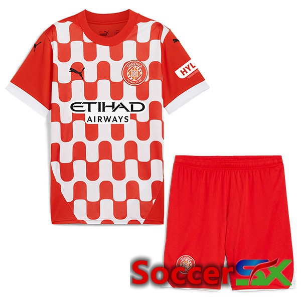 Girona Kids Home Soccer Jersey Red White 2024/2025