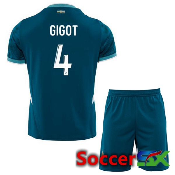 Marseille OM (GIGOT 4) Kids Away Soccer Jersey Blue 2024/2025