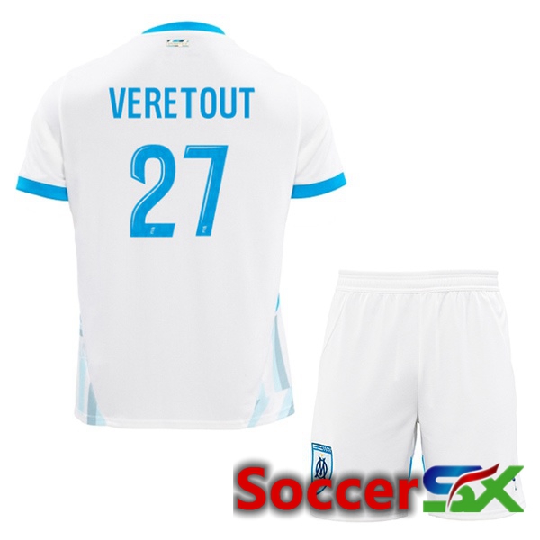 Marseille OM (VERETOUT 27) Kids Home Soccer Jersey White 2024/2025