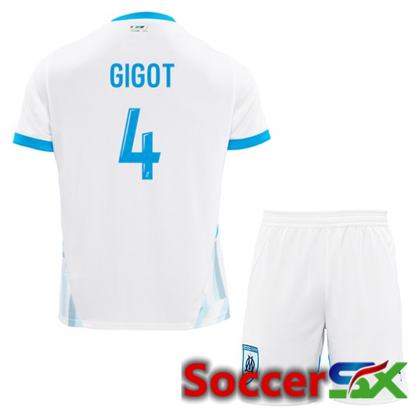 Marseille OM (GIGOT 4) Kids Home Soccer Jersey White 2024/2025