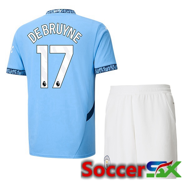 Manchester City (Kevin De Bruyne 17) Kids Home Soccer Jersey Blue 2024/2025