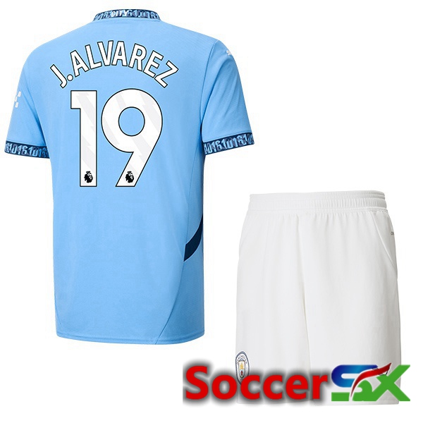 Manchester City (Julián Álvarez 19) Kids Home Soccer Jersey Blue 2024/2025