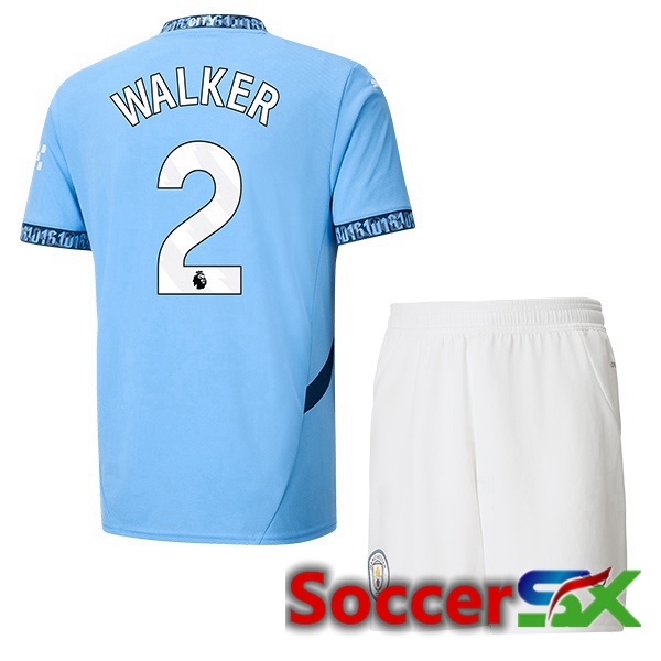 Manchester City (Kyle Walker 2) Kids Home Soccer Jersey Blue 2024/2025