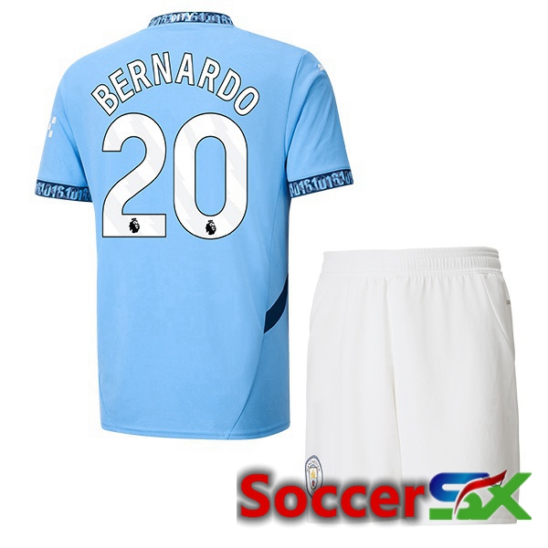 Manchester City (Bernardo Silva 20) Kids Home Soccer Jersey Blue 2024/2025