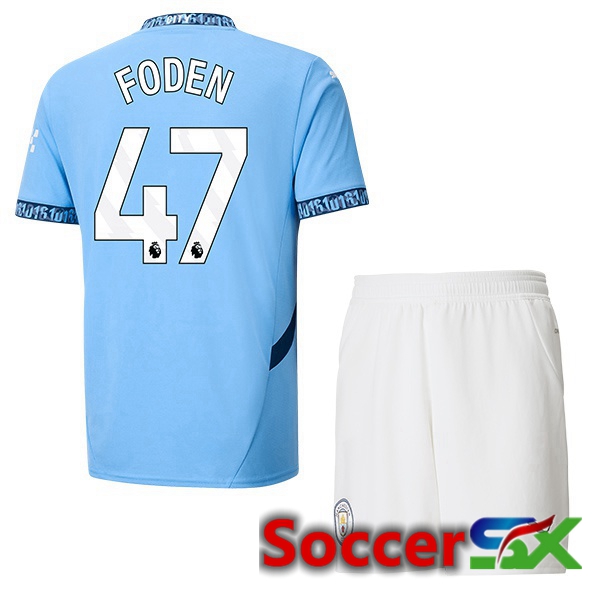 Manchester City (Phil Foden 47) Kids Home Soccer Jersey Blue 2024/2025