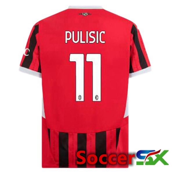 AC Milan (Pulisic 11) Home Soccer Jersey Red Black 2024/2025