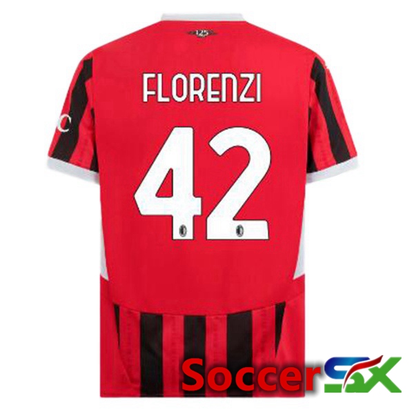 AC Milan (Florenzi 42) Home Soccer Jersey Red Black 2024/2025