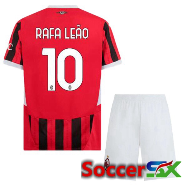 AC Milan (Rafa Leão 10) Kids Home Soccer Jersey Red Black 2024/2025