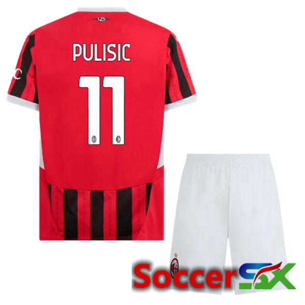 AC Milan (Pulisic 11) Kids Home Soccer Jersey Red Black 2024/2025