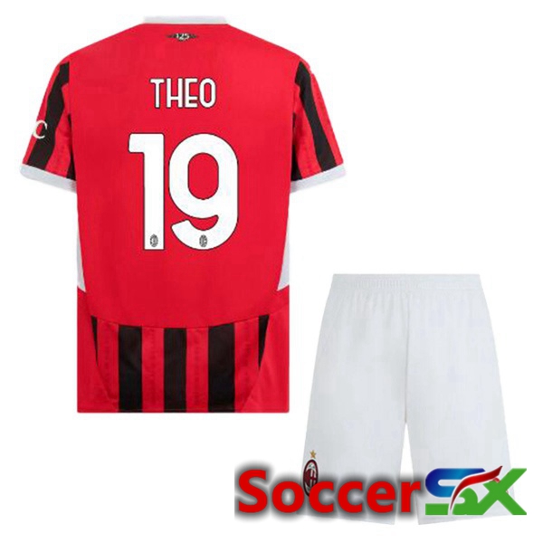 AC Milan (THEO 19) Kids Home Soccer Jersey Red Black 2024/2025