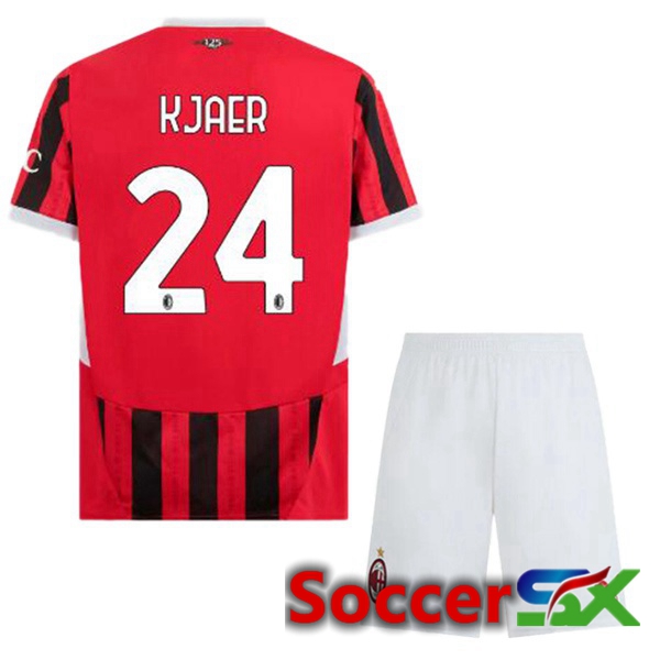 AC Milan (Kjaer 24) Kids Home Soccer Jersey Red Black 2024/2025