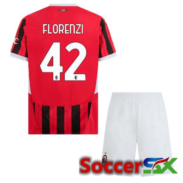 AC Milan (Florenzi 42) Kids Home Soccer Jersey Red Black 2024/2025