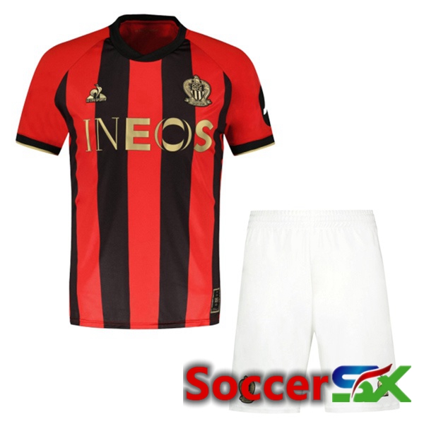 OGC Nice Kids Home Soccer Jersey Red Black 2024/2025