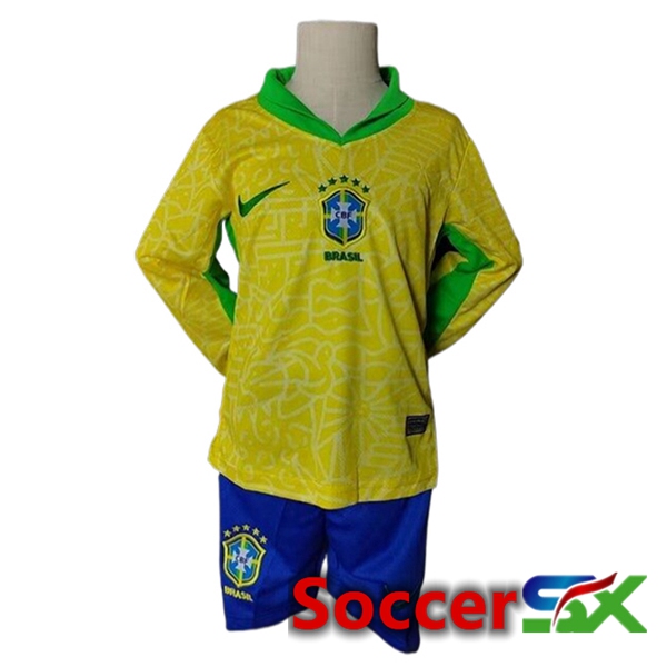 Brazil Kids Home Soccer Jersey Long sleeve 2024/2025