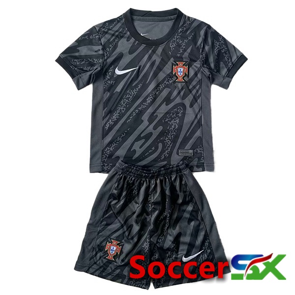 Portugal Kids Goalkeeper Soccer Jersey Black 2024/2025