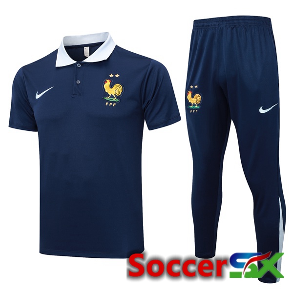 France Soccer Polo + Training Pants Blue Royal 2024/2025