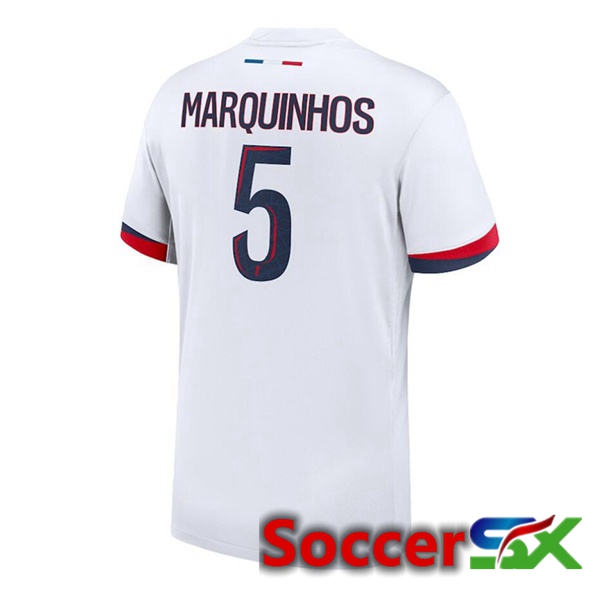 Paris PSG (Marquinhos 5) Away Soccer Jersey White 2024/2025