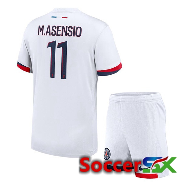 Paris PSG (M.Asensio 11) Kids Away Soccer Jersey White 2024/2025