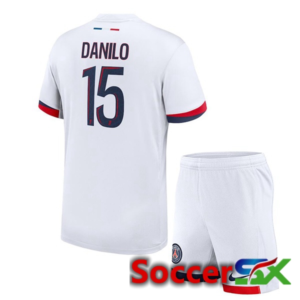 Paris PSG (Danilo 15) Kids Away Soccer Jersey White 2024/2025