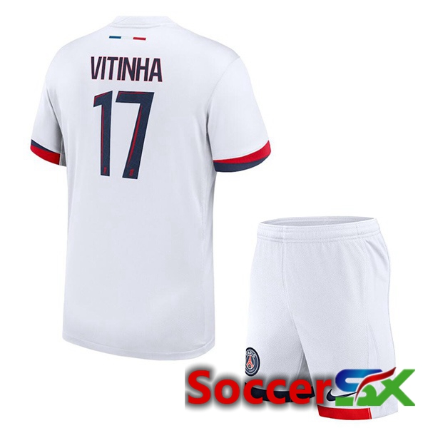 Paris PSG (Vitinha 17) Kids Away Soccer Jersey White 2024/2025