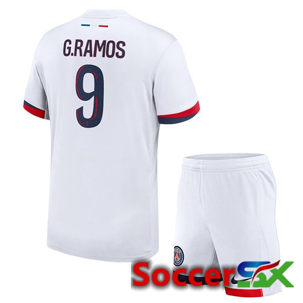 Paris PSG (G.Ramos 9) Kids Away Soccer Jersey White 2024/2025