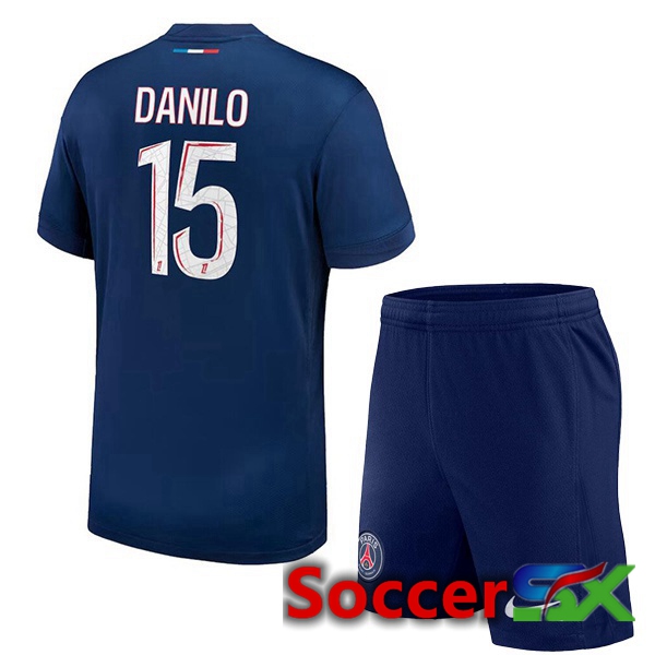 Paris PSG (Danilo 15) Kids Home Soccer Jersey Blue Royal 2024/2025