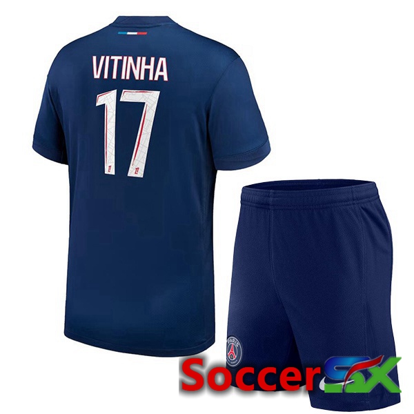 Paris PSG (Vitinha 17) Kids Home Soccer Jersey Blue Royal 2024/2025