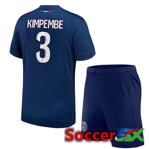 Paris PSG (Kimpembe 3) Kids Home Soccer Jersey Blue Royal 2024/2025