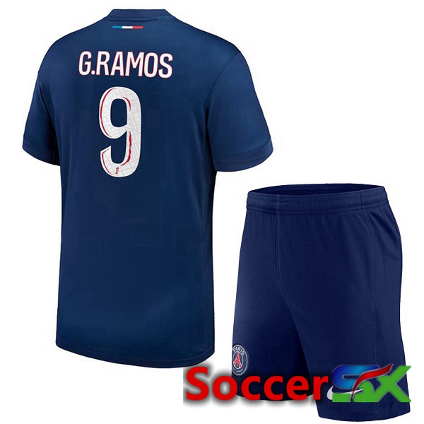 Paris PSG (G.Ramos 9) Kids Home Soccer Jersey Blue Royal 2024/2025