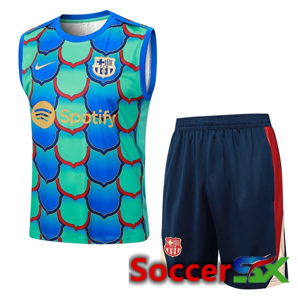 FC Barcelona Soccer Vest + Shorts Green Blue 2024/2025