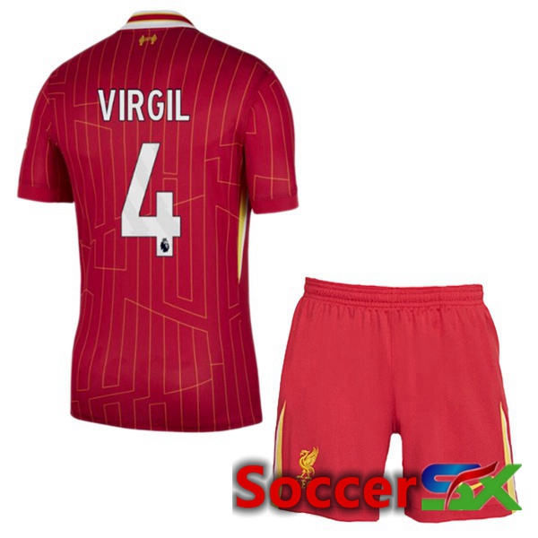 FC Liverpool (VIRGIL 4) Kids Home Soccer Jersey Red 2024/2025