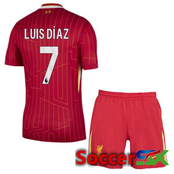 FC Liverpool (LUIS DÍAZ 7) Kids Home Soccer Jersey Red 2024/2025