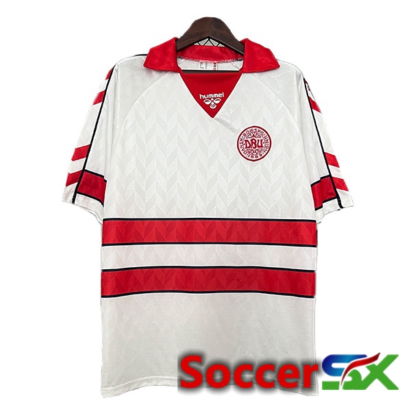 Denmark Retro Away Soccer Jersey White 1988