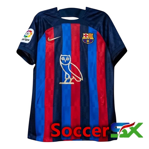 FC Barcelona Home Football Shirts Drake Sponsor Red Blue 2022/2023