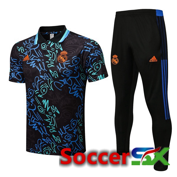 Real Madrid Soccer Polo + Pants Black Blue 2022/2023