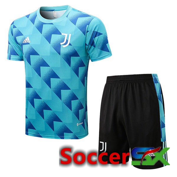 Juventus Training T Shirt + Shorts Blue 2022/2023