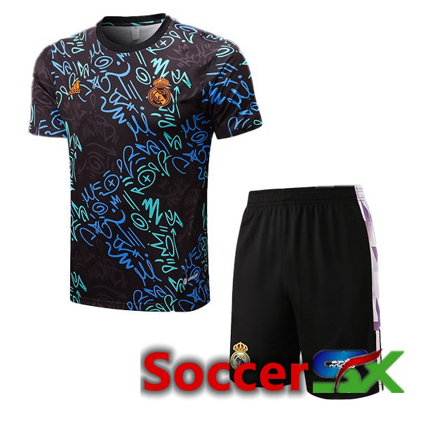 Real Madrid Training T Shirt + Shorts Black 2022/2023