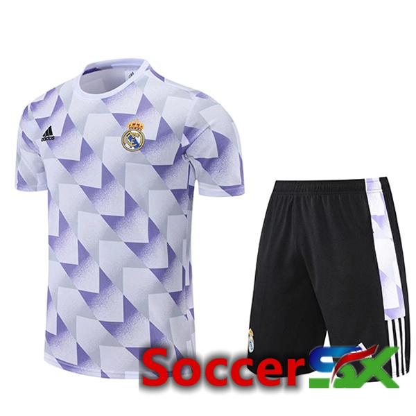 Real Madrid Training T Shirt + Shorts White Purple 2022/2023