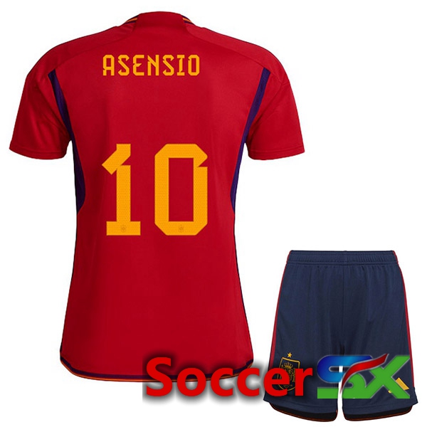 Spain (ASENSIO 10) Kids Home Jersey Red World Cup 2022