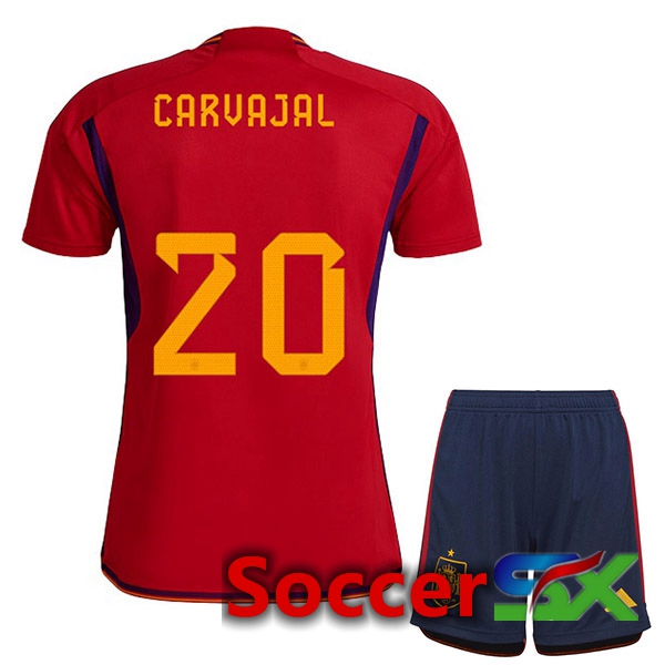 Spain (CARVAJAL 20) Kids Home Jersey Red World Cup 2022