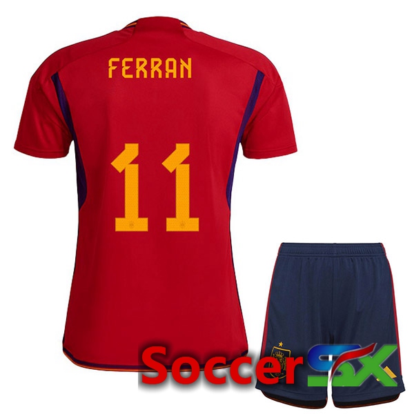 Spain (FERRAN 11) Kids Home Jersey Red World Cup 2022