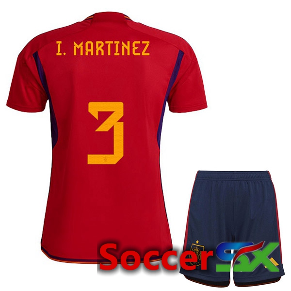 Spain (I. MARTINEZ 3) Kids Home Jersey Red World Cup 2022