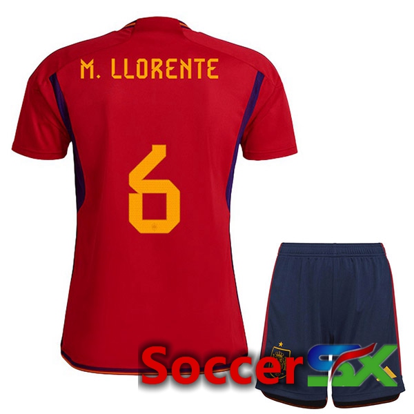 Spain (M.LLORENTE 6) Kids Home Jersey Red World Cup 2022